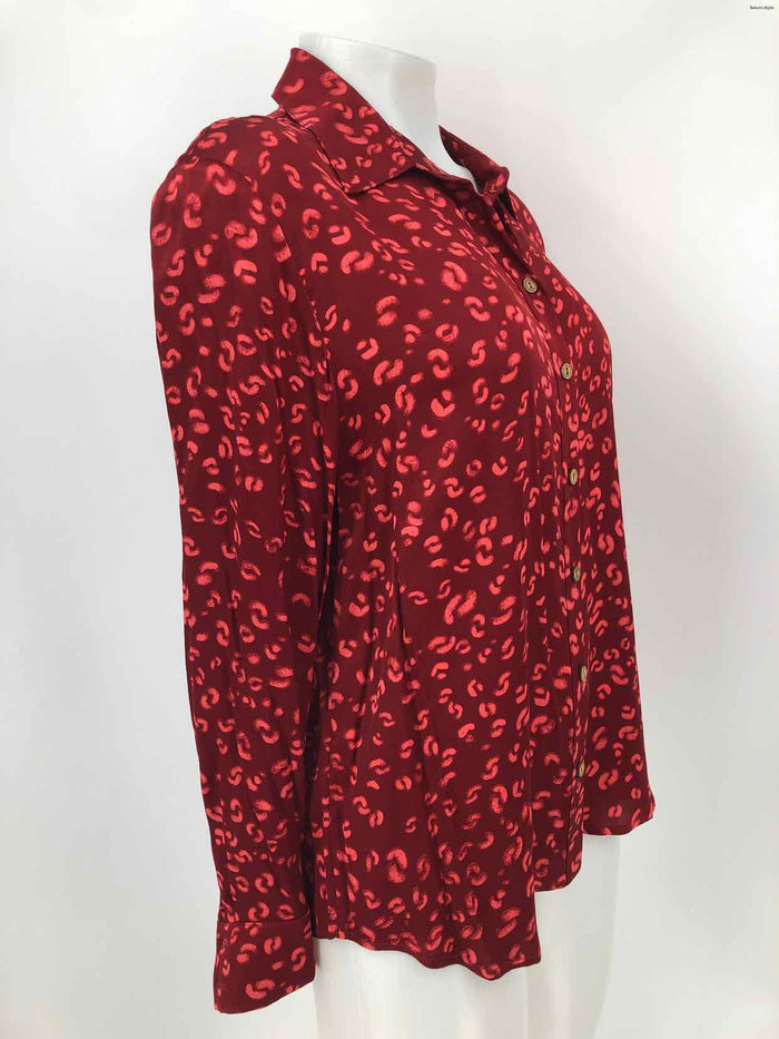 FARM RIO Burgundy Red Animal Print Shirt Size X-SMALL Top