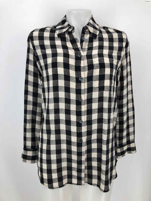 EQUIPMENT Ivory Black Silk Checkered Longsleeve Size X-SMALL Top