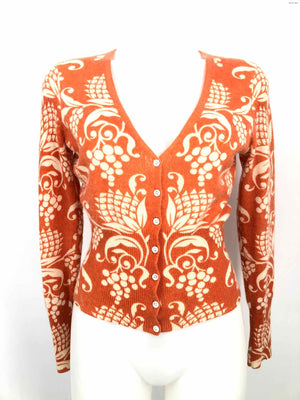 LUCKY BRAND Orange Beige Cashmere Print Cardigan Size MEDIUM (M) Sweater