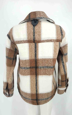 AVEC LES FILLES Tan Cream Multi Plaid Button Up Women Size SMALL (S) Jacket