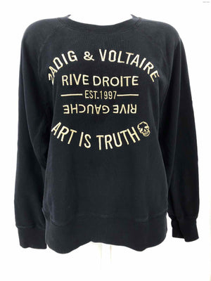 ZADIG & VOLTAIRE Black Gold Word Print Pullover Size LARGE  (L) Sweater