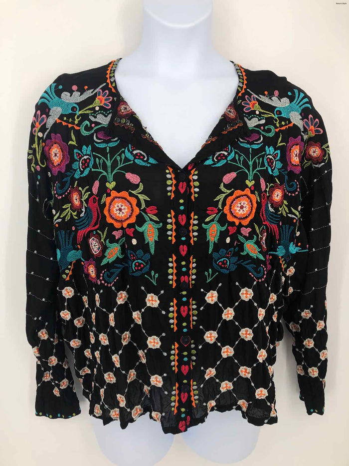 JOHNNY WAS Black Orange Multi Embroidered Longsleeve Size MEDIUM (M) Top