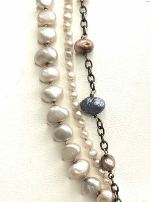 CHAN LUU White Multi-Color Sterling Silver Pearl Heart SS Pearl Neck