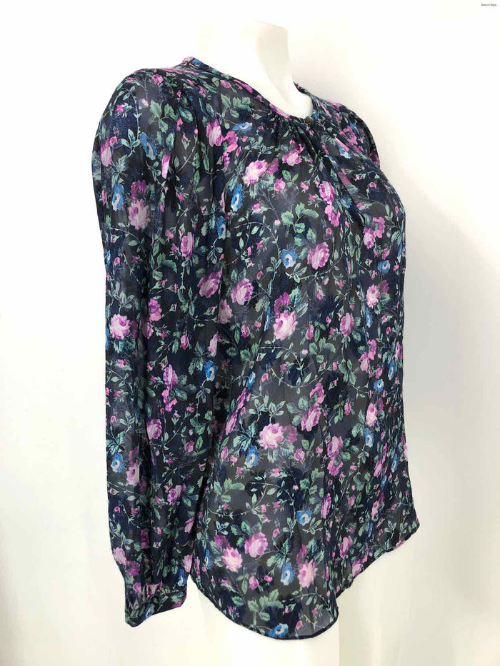 REBECCA TAYLOR Navy Purple Multi Floral Longsleeve Size 6  (S) Top