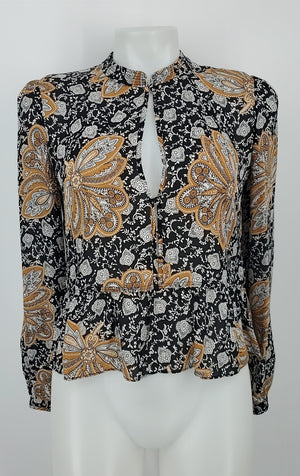 A.L.C. Yellow Black & White Silk Print Longsleeve Size 4  (S) Top