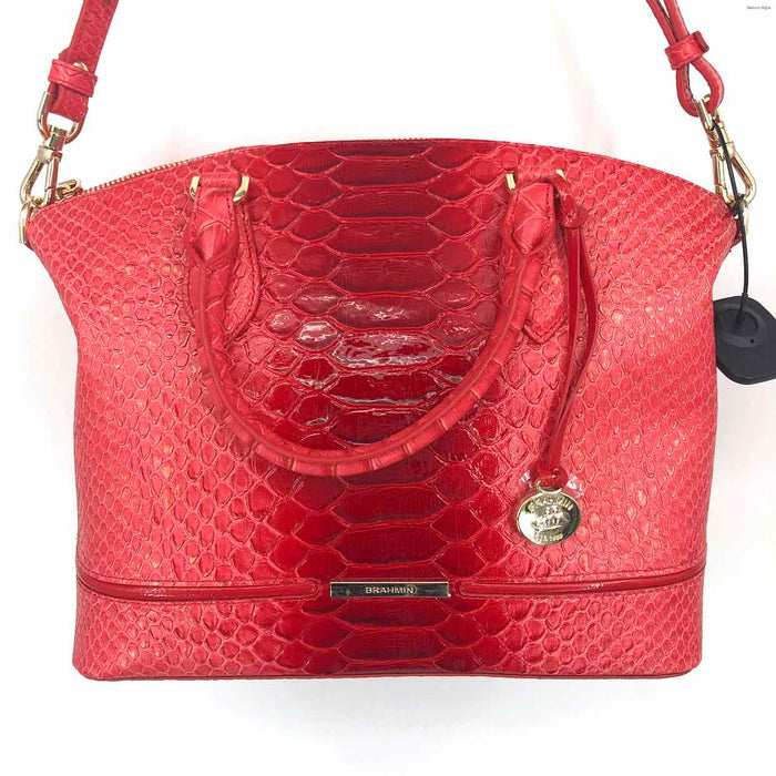 BRAHMIN Pink Red Leather Reptile Pattern Satchel Purse