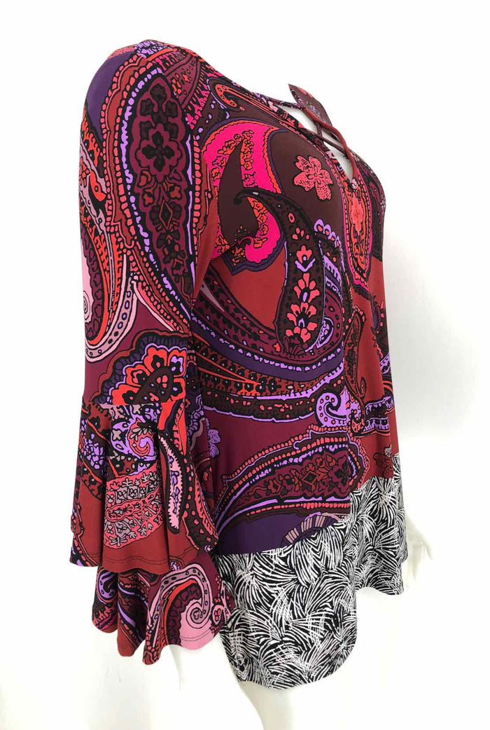 JOSEPH RIBKOFF Burgundy Purple Multi Paisley Criss-Cross Size 8  (M) Top