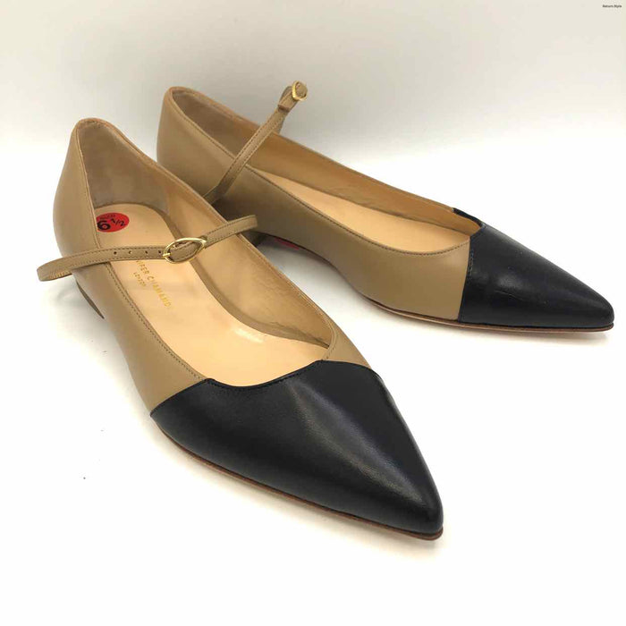 JENNIFER CHAMANDI Beige Black Leather Made in Italy Flats Shoes