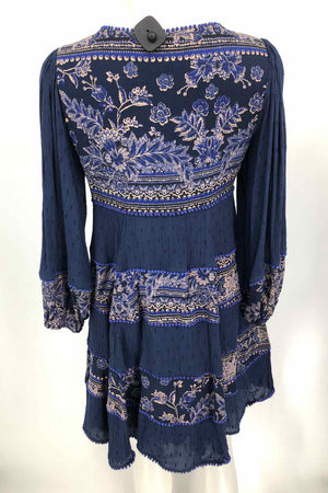 FREE PEOPLE Navy Beige Multi Print Longsleeve Size SMALL (S) Dress