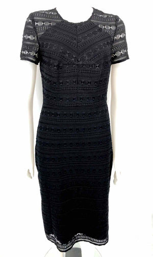 SHOSHANNA Black Made in USA Woven Short Sleeves Size 8  (M) Dress