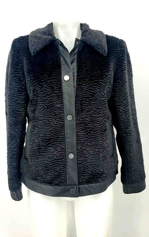 DENNIS BASSO Black Faux Persian Lamb Snap Up Women Size X-SMALL Jacket