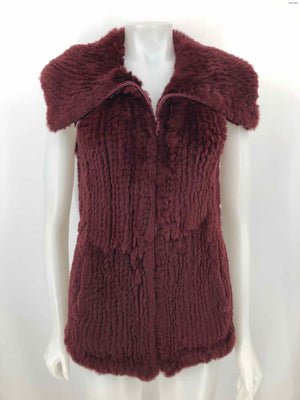 THE WRIGHTS Burgundy Fur Zip Front Women Size MEDIUM (M) Vest