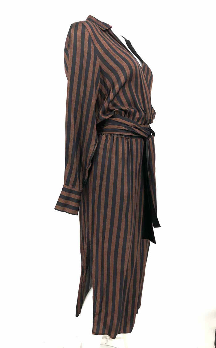 REISS Brown Black Striped Midi Length Size 4  (S) Dress