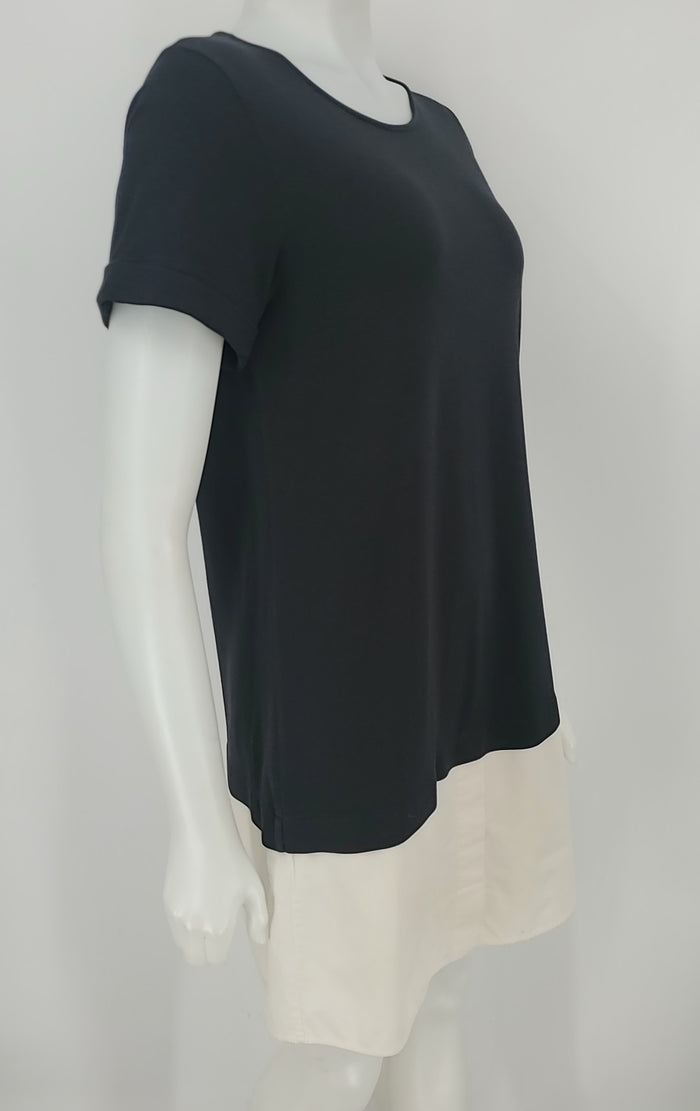 THEORY Black Cream Layered Short Sleeves Size MEDIUM (M) Dress