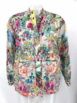 JOHNNY WAS Yellow Green Multi Print Bomber Women Size X-SMALL Jacket