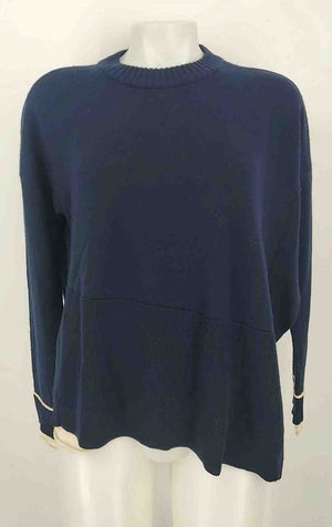 DEREK LAM Navy White Wool Blend Longsleeve Size X-SMALL Sweater