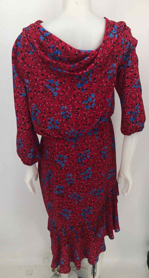 SALONI Red & Blue Pink & Black Floral Off Shoulder Size 12  (L) Dress