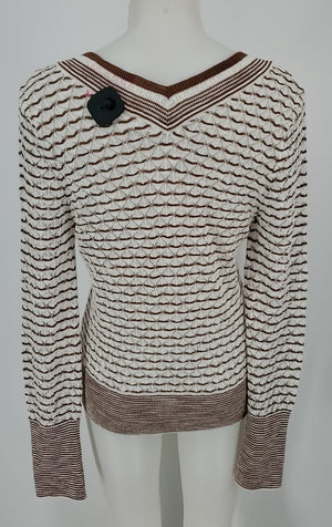 VERONICA BEARD White Brown Knit Longsleeve Size LARGE  (L) Sweater