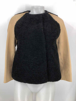 PHILLIP LIM Black Beige Leather & Fur Furry Bomber Women Size 2  (XS) Jacket