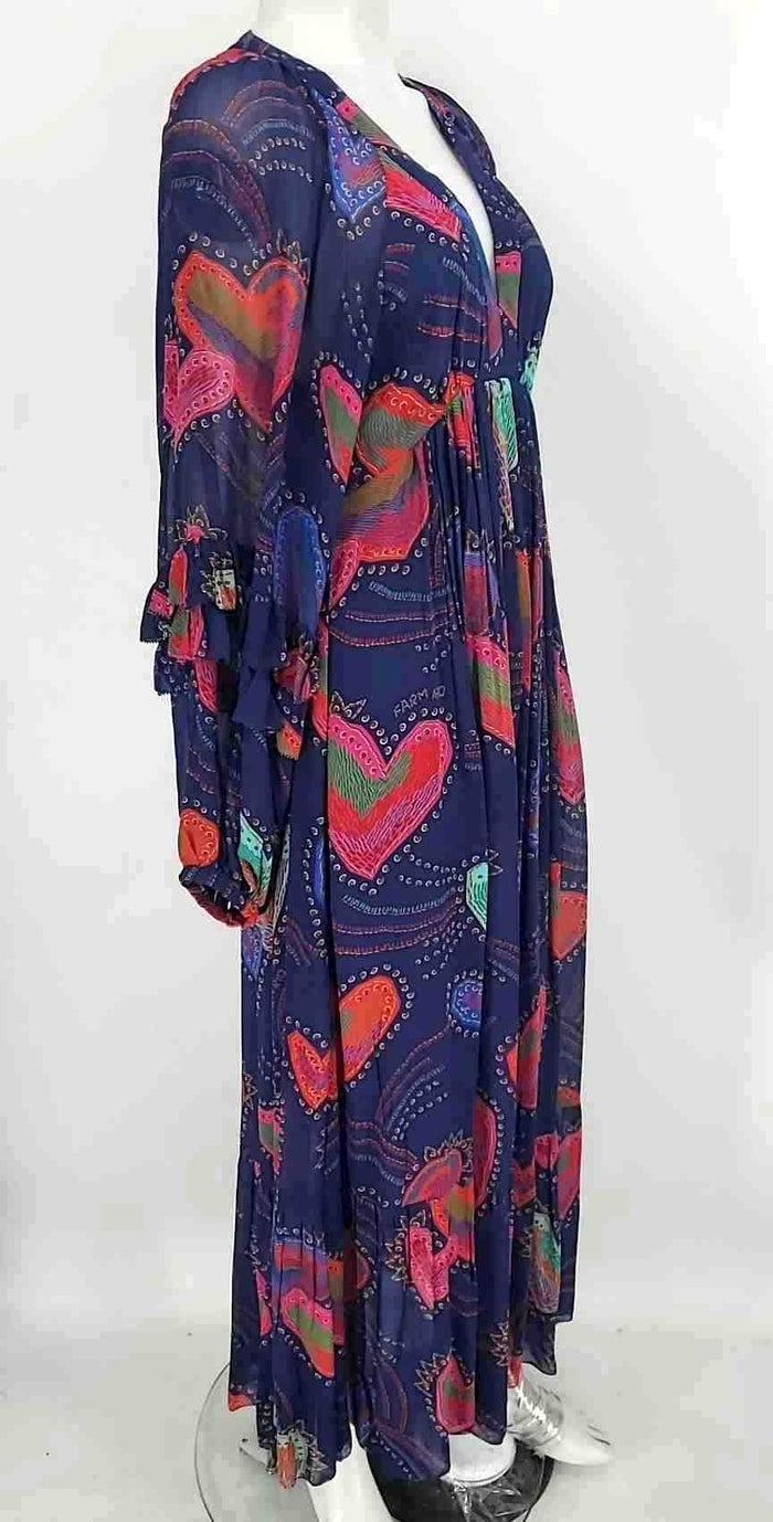 FARM RIO Blue Pink Multi Heart Maxi Length Size SMALL (S) Dress