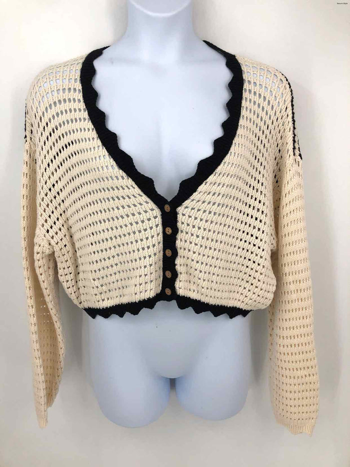 MIOU MUSE White Black Crochet Striped Cardigan Size LARGE  (L) Sweater