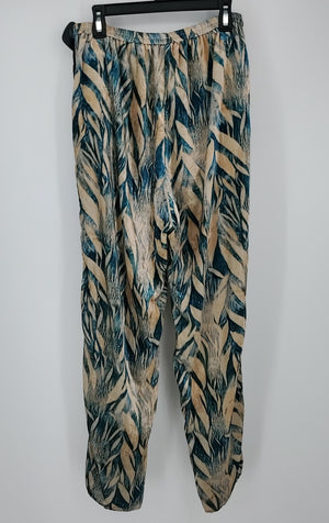 FORTE Cream Teal Multi Velvet Print Tapered Size 0  (XS) Pants