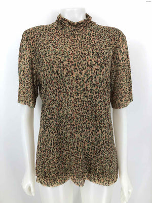 JOHNNY WAS Green Brown Mesh Print Mock Neck Size X-LARGE Top