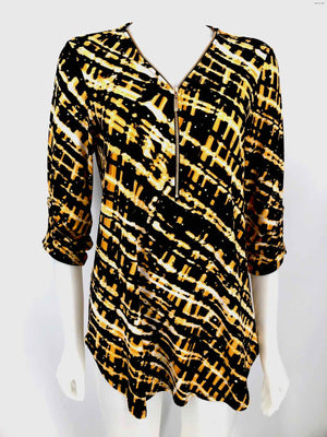 JOSEPH RIBKOFF Yellow Black Print Longsleeve Size 8  (M) Top