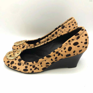 TORY BURCH Beige Brown Fur Leather Animal Print 2.5" Wedge Shoe Size 8 Shoes