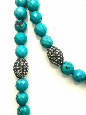 Turquoise Color Beaded Dyed Howlite Pre Loved Tassel Necklace