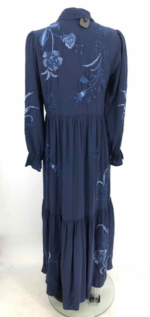 JOHNNY WAS Navy Silk Embroidered Maxi Length Size SMALL (S) Dress