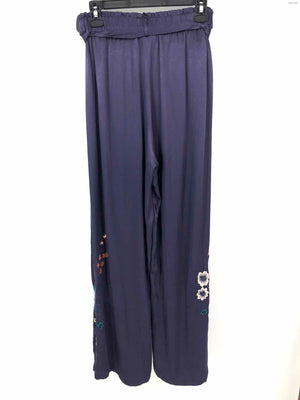 JOHNNY WAS Purple Multi-Color Satin Embroidered Floral Wide Leg Pants