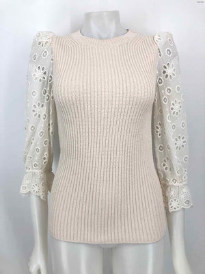 REBECCA TAYLOR Ivory Knit Eyelet Trim Longsleeve Size SMALL (S) Top