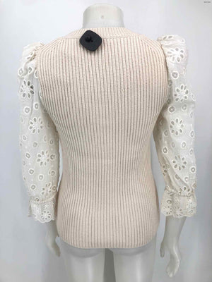 REBECCA TAYLOR Ivory Knit Eyelet Trim Longsleeve Size SMALL (S) Top