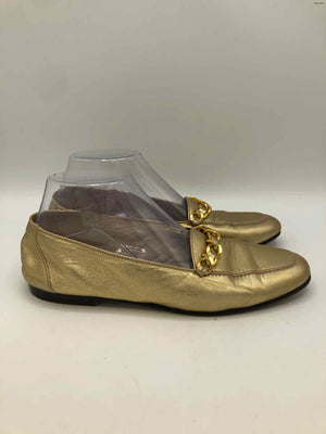 CHANEL Goldtone Leather Metallic Loafer Shoe Size 9 Shoes