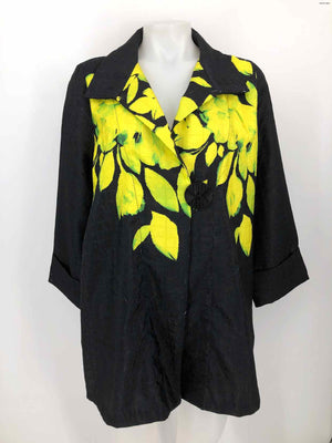 IC COLLECTION Black Yellow Print One Button Women Size LARGE  (L) Jacket