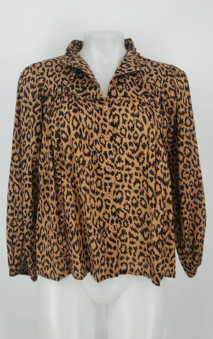 EMERSON FRY Tan Brown Black Made in India Animal Print Blouse Size SMALL (S) Top