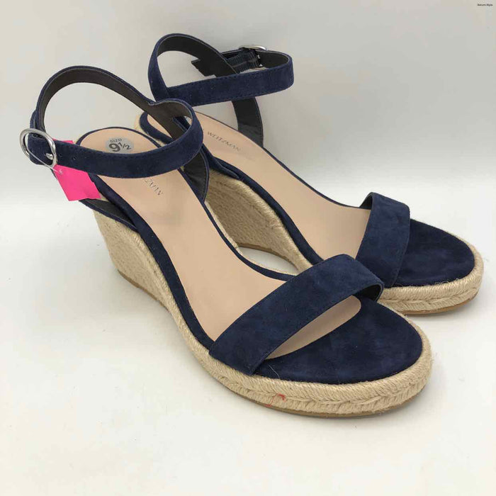 STUART WEITZMAN Navy Beige Suede Leather 4" Platform Wedge Shoe Size 9-1/2 Shoes