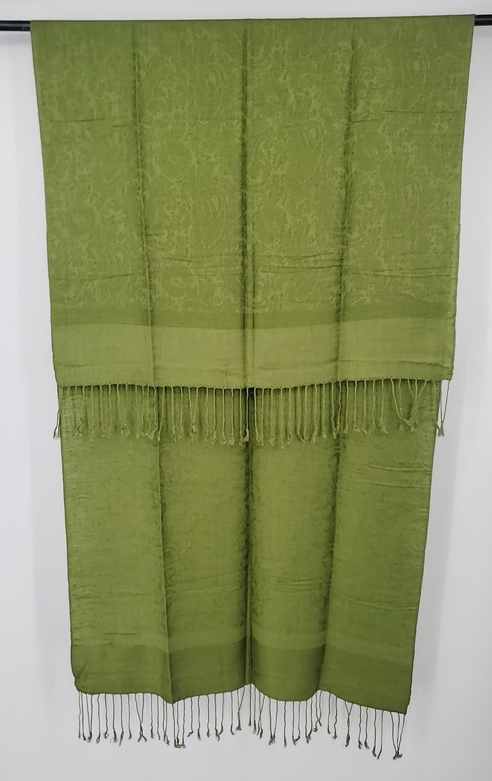 PASHMINA Green Pashmina & Silk Tassel Scarf