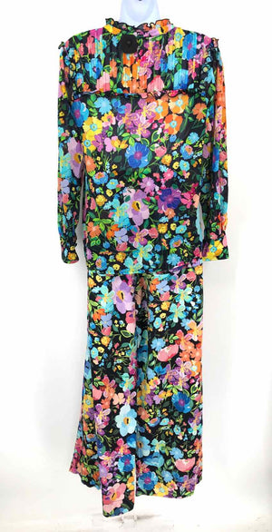 JOHNNY WAS Bright-Multi Navy Cotton & Linen Floral Top & Pants 2PC Set