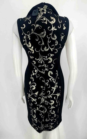 JOSEPH RIBKOFF Black Gold Gathered Collar Size 8  (M) Dress