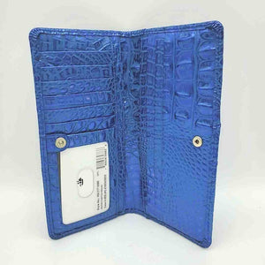 BRAHMIN Royal Blue Leather Mock Croc Fold Over Wallet