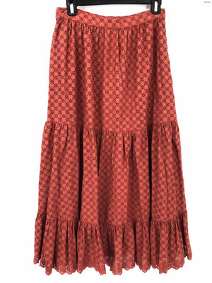 ULLA JOHNSON Brick Red Cotton Eyelet Midi Length Size 4  (S) Skirt