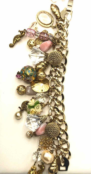 Goldtone Pink Multi Pre Loved charms Bracelet