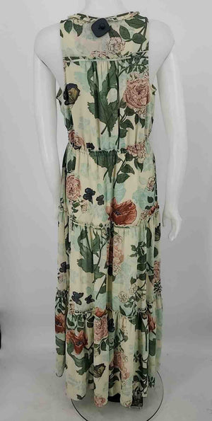 MAEVE - ANTHROPOLOGIE Beige Green Multi Floral Print Maxi Length Dress