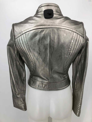 BEBE Silver Leather Metallic Moto Women Size L/XL  (XL) Jacket