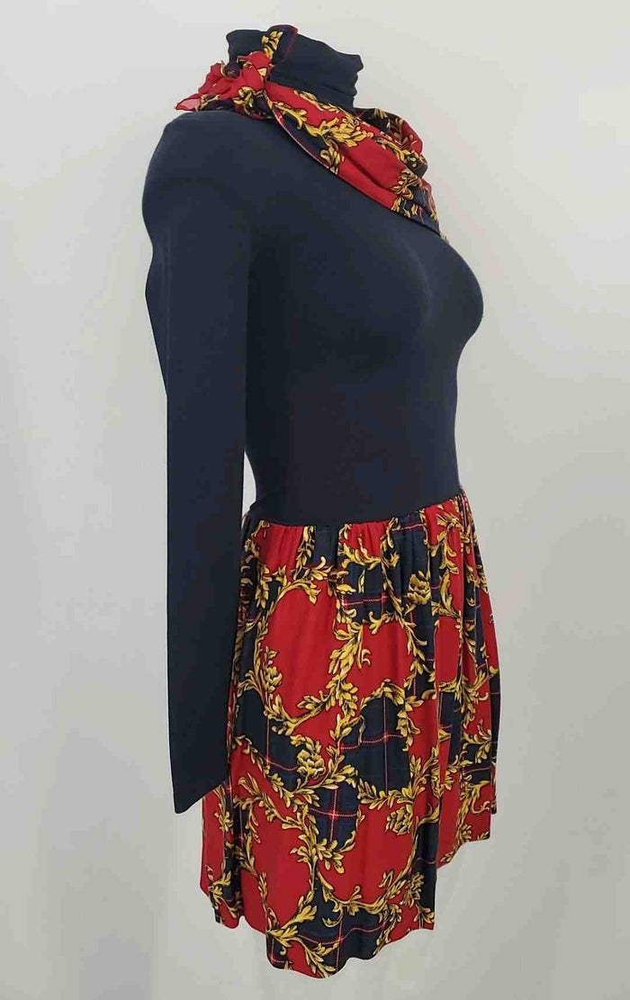 WOLFORD Navy Red Multi Longsleeve w/tie Size X-SMALL Dress