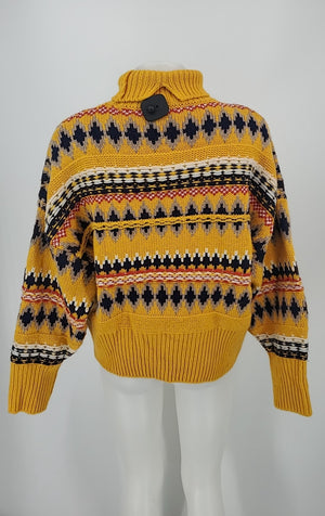 RAG & BONE Yellow Navy Multi-Color 100% Wool Fairisle Pullover Sweater