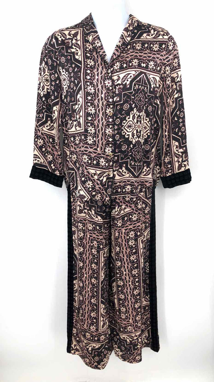 JOHNNY WAS Black Beige Silk Bohemian Print Top & Pants Size XS/SM (S) Pants Set