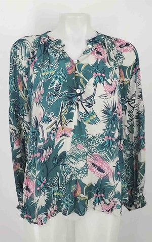 CHUFY MY AUSSIE DAYS Lt Gray Teal Multi Silk Print Longsleeve Size SMALL (S) Top